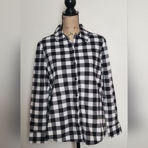 Lee Riders Women's Medium Black and White Button Up Flannel Fleece